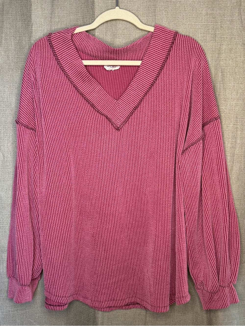 BIBI Pink Ribbed V-Neck Oversized Top